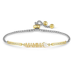 Milleluci Family Bracelet, Mamma, ZC blanc, 19 cm, plaqué or
