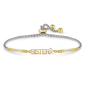 Milleluci Family Bracelet, Sister, ZC blanc, 19 cm, plaqué or