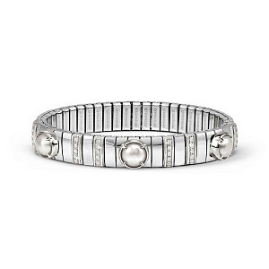 Extension Silver Bracciale, Perla bianco, 3 Perle, 20 cm