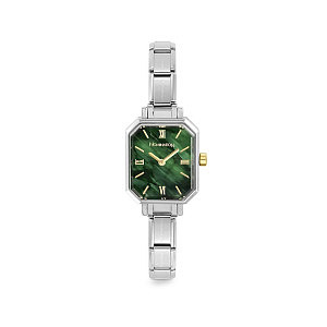 Paris Orologio, Quadrante rettangolare, Malachite verde con dettagli in PVD giallo
