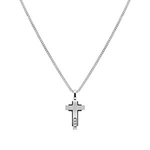 Virtus Code Collana, Croce con dettagli neri, 3 Diamanti, bianco, 50 cm