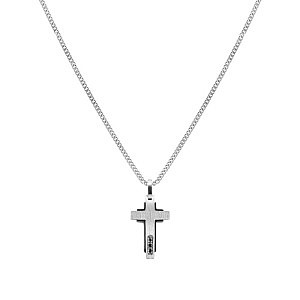 Virtus Code Collana, Croce con dettagli neri, 3 Diamanti, nero, 50 cm