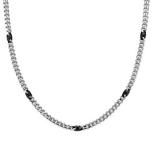 Bold Steel Collier, Chaîne gourmette, blanc / noir, 55 cm