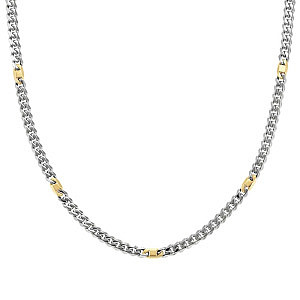 Bold Steel Collier, Chaîne gourmette, Blanc / Or, 55 cm