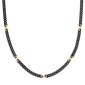 Bold Steel Collier, Chaîne gourmette, noir / Or, 55 cm