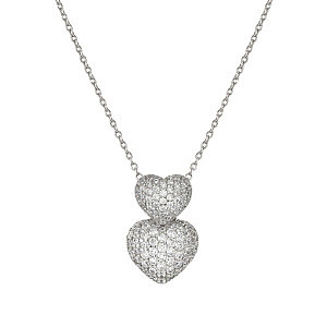 Lifepoetry Halskette, Doppeltes Herz, Pavé weiss, 60 cm