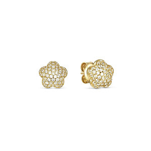 Lifepoetry Boucles d'oreilles, Fleur, Pavé blanc, plaqué or