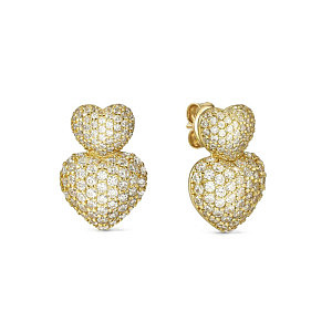 Lifepoetry Boucles d'oreilles, Double cœur, Pavé blanc, plaqué or