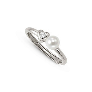 Pearls Loop Anello, Cuore, Perla bianco, One Size: 11 - 17