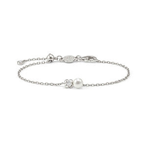 Pearls Loop Bracciale, Quadrifoglio, Perla bianco, 18 cm