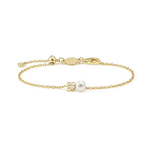 Pearls Loop Bracciale, Quadrifoglio, Perla bianco, 18 cm, placcato oro
