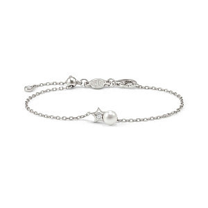 Pearls Loop Bracciale, Stella, Perla bianco, 18 cm