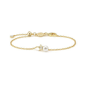 Pearls Loop Bracciale, Stella, Perla bianco, 18 cm, placcato oro