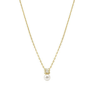Pearls Loop Collana, Quadrifoglio, Perla bianco, 44 cm, placcato oro