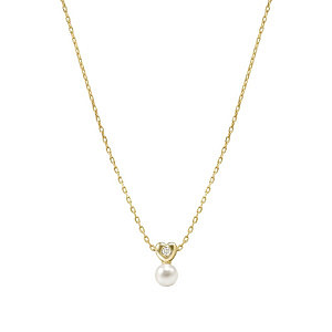 Pearls Loop Collana, Cuore, Perla bianco, 44 cm, placcato oro