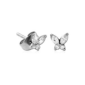 Schmetterling, CZ weiss, 6 x 6 mm, Chirurgenstahl
