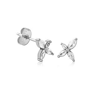 Blume asymmetrische, CZ weiss, 7 x 9 mm, Chirurgenstahl