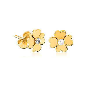 Blume, CZ weiss, 9 mm, Chirurgenstahl vergoldet
