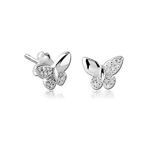 Schmetterling, CZ weiss, 8 x 10 mm, Chirurgenstahl