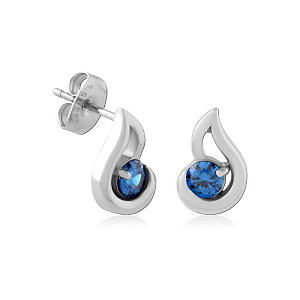 Tropfen, Kristall Topas blau, 11 x 7 mm, Chirurgenstahl