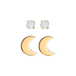 Duo Set: Tiffany Cubic Zirconia weiss, Mond, 3 und 7 mm, Chirurgenstahl vergoldet