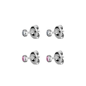 Duo Set: Bezel, Kristall weiss und hellrosa, 3 mm, Chirurgenstahl