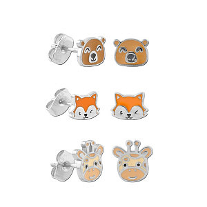 Trio Set: Bär, Fuchs und Giraffe, 7 - 8 mm, Chirurgenstahl