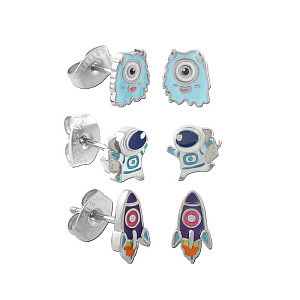 Trio Set: Monster, Astronaut und Rakete, 7 - 9 mm, Chirurgenstahl
