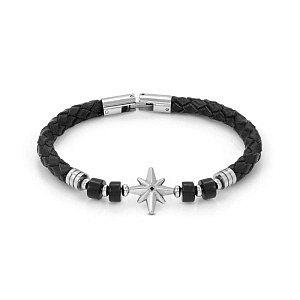 Atlante Bracciale, Rosa dei Venti, Agata nera, 23 cm, nero