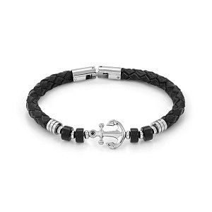 Atlante Bracelet, Ancre, Agate noir, 23 cm, noir