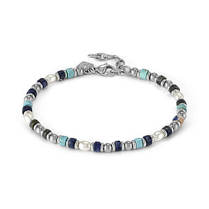 Instinctstyle Sea Bracelet, Turquoise, Perle blanche et Sodalite, 21 cm