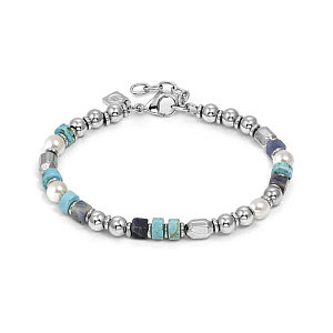 Instinctstyle Sea Bracelet, Turquoise, Perle blanche et Sodalite, 22 cm