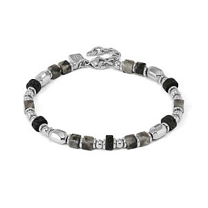 Instinctstyle Infinity Bracciale, Labradorite grigia e Pietra lavica, 22 cm
