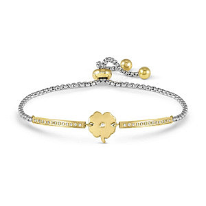 Milleluci Refined Armband, Kleeblatt, CZ weiss, 19 cm, vergoldet
