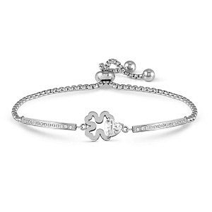 Milleluci Refined Bracciale, Quadrifoglio, CZ bianco, 19 cm