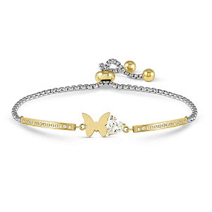 Milleluci Refined Bracciale, Farfalla, CZ bianco, 19 cm, placcato oro