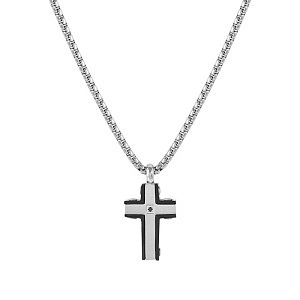 Strong Diamond Collier, Croix, Diamant, noir, 50 cm