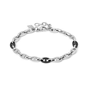 Strong Diamond Geometric Bracciale, Maglie di catena, bianco / nero, 22 cm