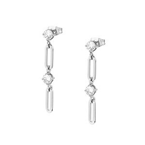 Chainsofstyle Orecchini pendenti, CZ bianco, 3.5 cm