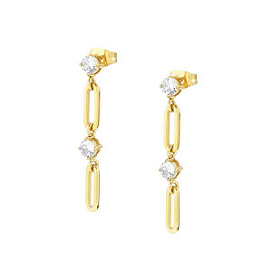 Chainsofstyle Orecchini pendenti, CZ bianco, 3.5 cm, placcato oro