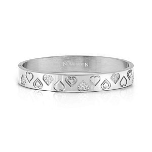 Pretty Bangles Satinshine Bracciale, Cuori in CZ bianco e pavé bianco, Satin Finish, varie misure