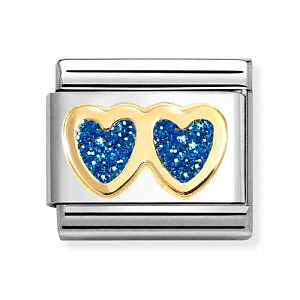 Classic Glitter Symbole, Double cœur, bleu