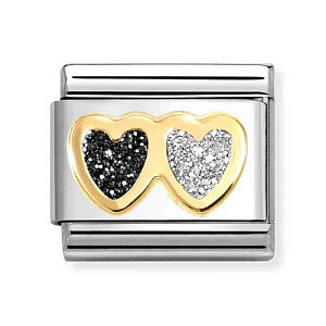 Classic Glitter Symbole, Double cœur, noir / Argent