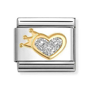 Classic Glitter Symbole, Cuore con corona, bianco