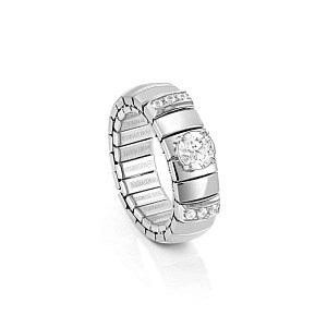 Extension Silver Anello, Tondo, CZ bianco, Size 12 - elastico, espandibile