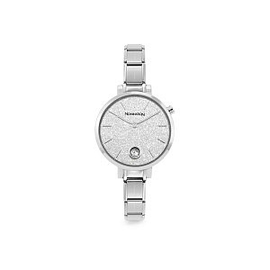 Paris Uhr, Rundes Zifferblatt Glitter Silber, CZ weiss, Ø 3,1 cm