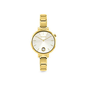 Paris Orologio, Quadrante rotondo bianco, CZ bianco, placcato oro