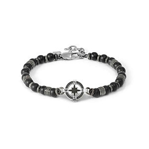 Manvision Bracciale, Rosa dei Venti, Agata nera, 21 cm