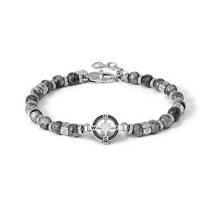 Manvision Bracciale, Rosa dei Venti, Jasper grigio, 21 cm