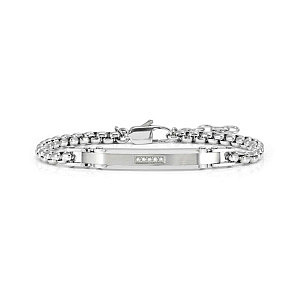 Virtus Code Bracelet, Plaque blanc, 5 Diamants, blanc, 22 cm